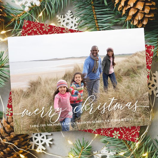 メリークリスマスレッドグリーンスノーフレーク1写真 シーズンカード