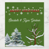 メリークリスマスレッドグリーンツリーズスノーフレーク ワインラベル (シングルラベル)