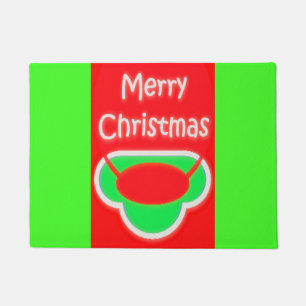 メリークリスマスレッドグリーンテキストギフトアイディア ドアマット