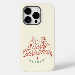 メリークリスマスレッドグリーンパーソナライズされたトナカイ Case-Mate iPhone 14 PROケース