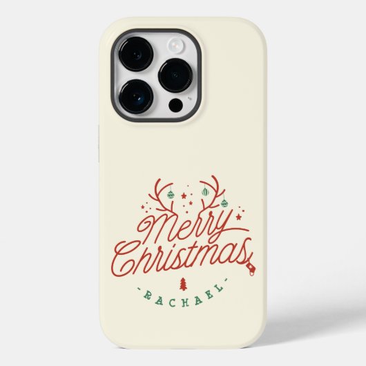 メリークリスマスレッドグリーンパーソナライズされたトナカイ Case-Mate iPhoneケース (裏面)
