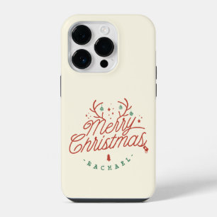 メリークリスマスレッドグリーンパーソナライズされたトナカイ iPhone 14 PROケース