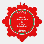 メリークリスマスレッドグリーンパープルの名前 オーナメントカード (裏面)