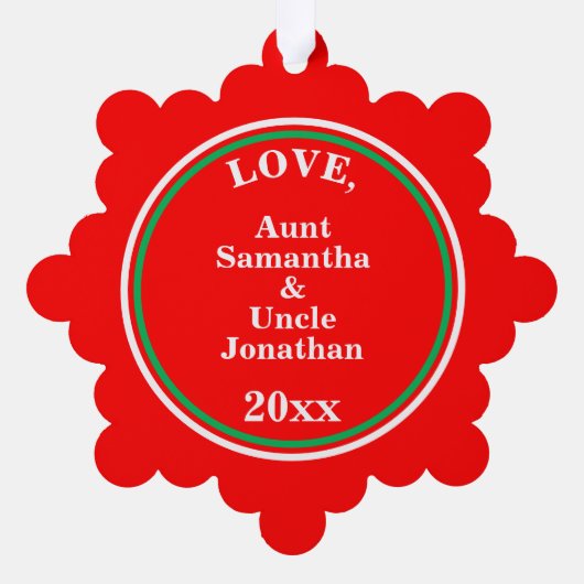 メリークリスマスレッドグリーンパープルの名前 オーナメントカード (裏面)