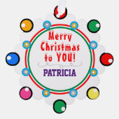 メリークリスマスレッドグリーンパープルの名前 オーナメントカード (正面)