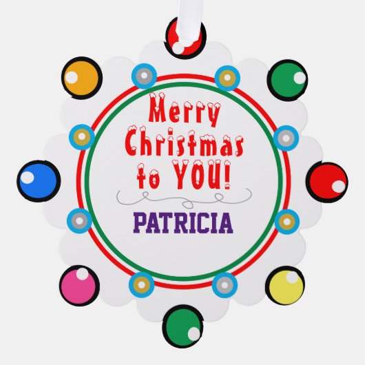 メリークリスマスレッドグリーンパープルの名前 オーナメントカード (正面)