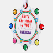 メリークリスマスレッドグリーンパープルの名前 オーナメントカード (左)