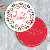 メリークリスマスレッドグリーンピネコンリースサークル 招待状