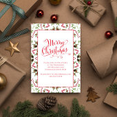 メリークリスマスレッドグリーンピネコーンパターンパーティー 招待状
