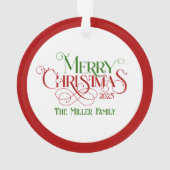 メリークリスマスレッドグリーンフェスティバルレトロタイポグラフィ オーナメント (裏面)