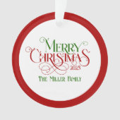 メリークリスマスレッドグリーンフェスティバルレトロタイポグラフィ オーナメント (正面)