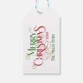 メリークリスマスレッドグリーンフェスティバルレトロタイポグラフィ ギフトタグ (正面)