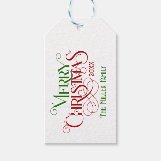 メリークリスマスレッドグリーンフェスティバルレトロタイポグラフィ ギフトタグ (正面)
