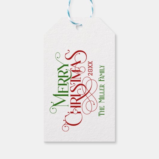 メリークリスマスレッドグリーンフェスティバルレトロタイポグラフィ ギフトタグ (裏面)