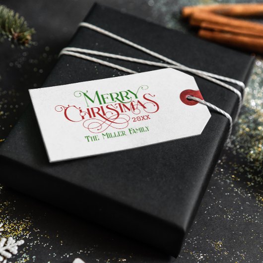 メリークリスマスレッドグリーンフェスティバルレトロタイポグラフィ ギフトタグ