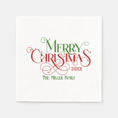 メリークリスマスレッドグリーンフェスティバルレトロタイポグラフィ スタンダードカクテルナプキン (正面)