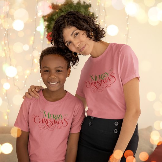 メリークリスマスレッドグリーンフェスティバルレトロタイポグラフィ トライブレンドTシャツ