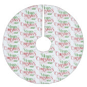 メリークリスマスレッドグリーンフェスティバルレトロタイポグラフィ ブラッシュドポリエステルツリースカート (正面)