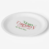 メリークリスマスレッドグリーンフェスティバルレトロタイポグラフィ ペーパープレート (アングル)