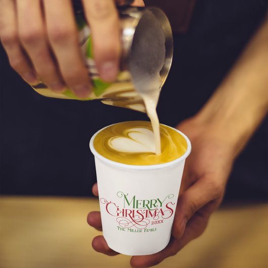 メリークリスマスレッドグリーンフェスティバルレトロタイポグラフィ 紙コップ