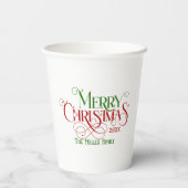 メリークリスマスレッドグリーンフェスティバルレトロタイポグラフィ 紙コップ (裏面)