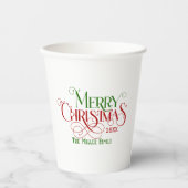 メリークリスマスレッドグリーンフェスティバルレトロタイポグラフィ 紙コップ (正面)
