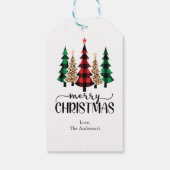 メリークリスマスレッドグリーンブラックプレイドツリーズカード ギフトタグ (裏面)