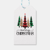 メリークリスマスレッドグリーンブラックプレイドツリー ギフトタグ (正面)