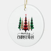 メリークリスマスレッドグリーンブラックプレイドツリー セラミックオーナメント (左)