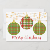 メリークリスマスレッドグリーンプレイドオーナメントホリデー シーズンカード (正面)