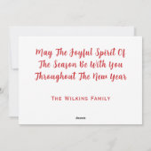 メリークリスマスレッドグリーンプレイドオーナメントホリデー シーズンカード (裏面)