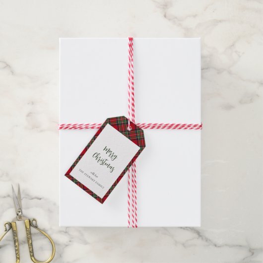 メリークリスマスレッドグリーンプレイドスチュワートタータンチェック ギフトタグ (より糸付き)