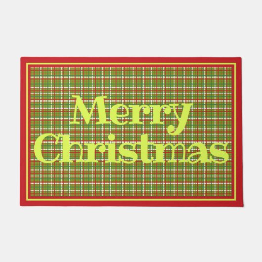 メリークリスマスレッドグリーンプレイドデザイン ドアマット (正面)
