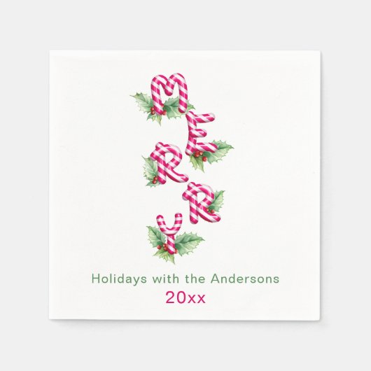 メリークリスマスレッドグリーンホリデーパーティー スタンダードカクテルナプキン (正面)