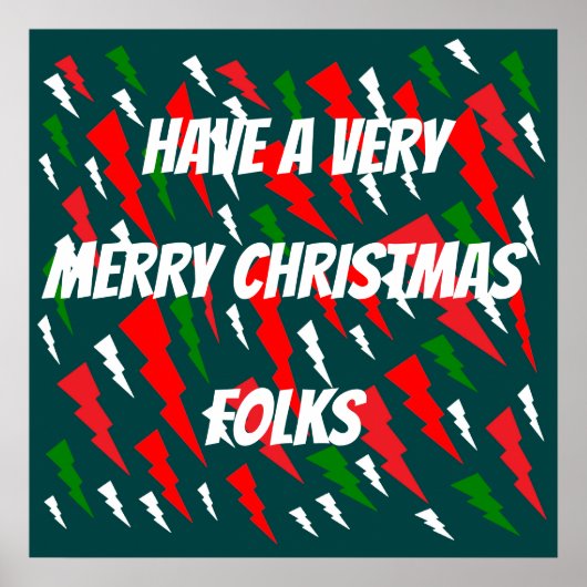 メリークリスマスレッドグリーンホワイト文字 ポスター (正面)