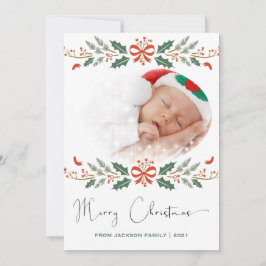 メリークリスマスレッドグリーンモダン写真 シーズンカード