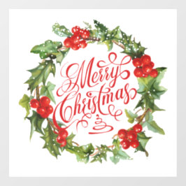 メリークリスマスレッドグリーンリースホリーアイビー ウィンドウサイン