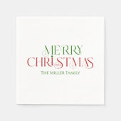 メリークリスマスレッドグリーンレトロタイポグラフィ スタンダードカクテルナプキン (正面)