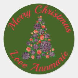 メリークリスマスレッドグリーン抽象芸術ツリー ラウンドシール