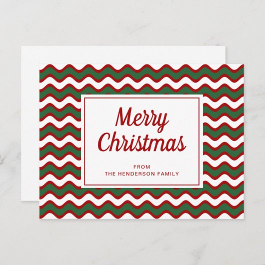 メリークリスマスレッドグリーン白ストライプ色波 ポストカード (正面/裏面)
