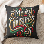 メリークリスマスレッドグリーン金ゴールド クッション (ブランケット)