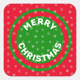 メリークリスマスレッドグリーン&スノーフレーク スクエアシール