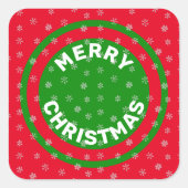 メリークリスマスレッドグリーン&スノーフレーク スクエアシール (正面)
