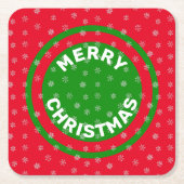 メリークリスマスレッドグリーン&スノーフレーク スクエアペーパーコースター (正面)
