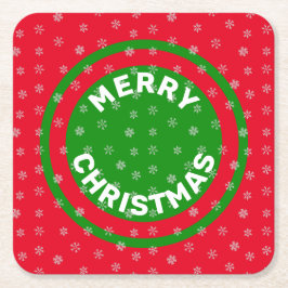 メリークリスマスレッドグリーン&スノーフレーク スクエアペーパーコースター