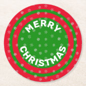メリークリスマスレッドグリーン&スノーフレーク ラウンドペーパーコースター (正面)