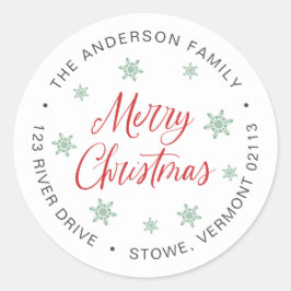 メリークリスマスレッドグレースノーフレーク差出人住所 ラウンドシール