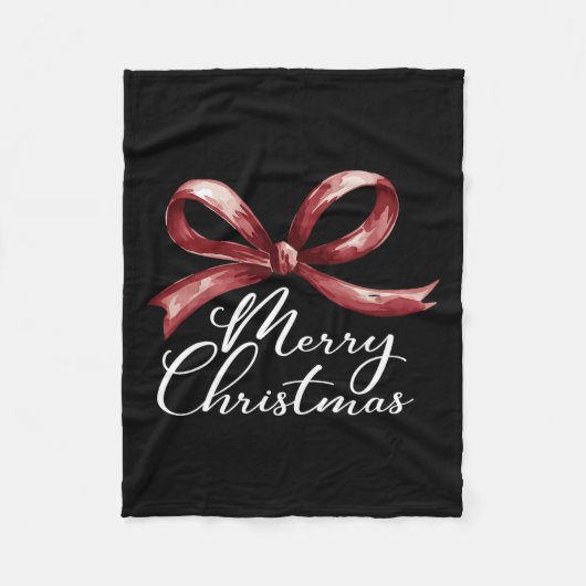メリークリスマスレッドコケメリーット弓と明るい フリースブランケット (正面)