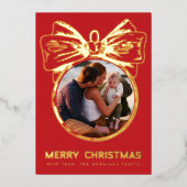 メリークリスマスレッドゴールデン数々のフォトオーナメント 箔シーズンカード (正面)