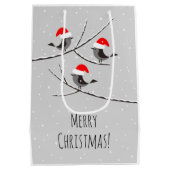 メリークリスマスレッドサンタハットバードスノーミディアムギ ミディアムペーパーバッグ (裏面)